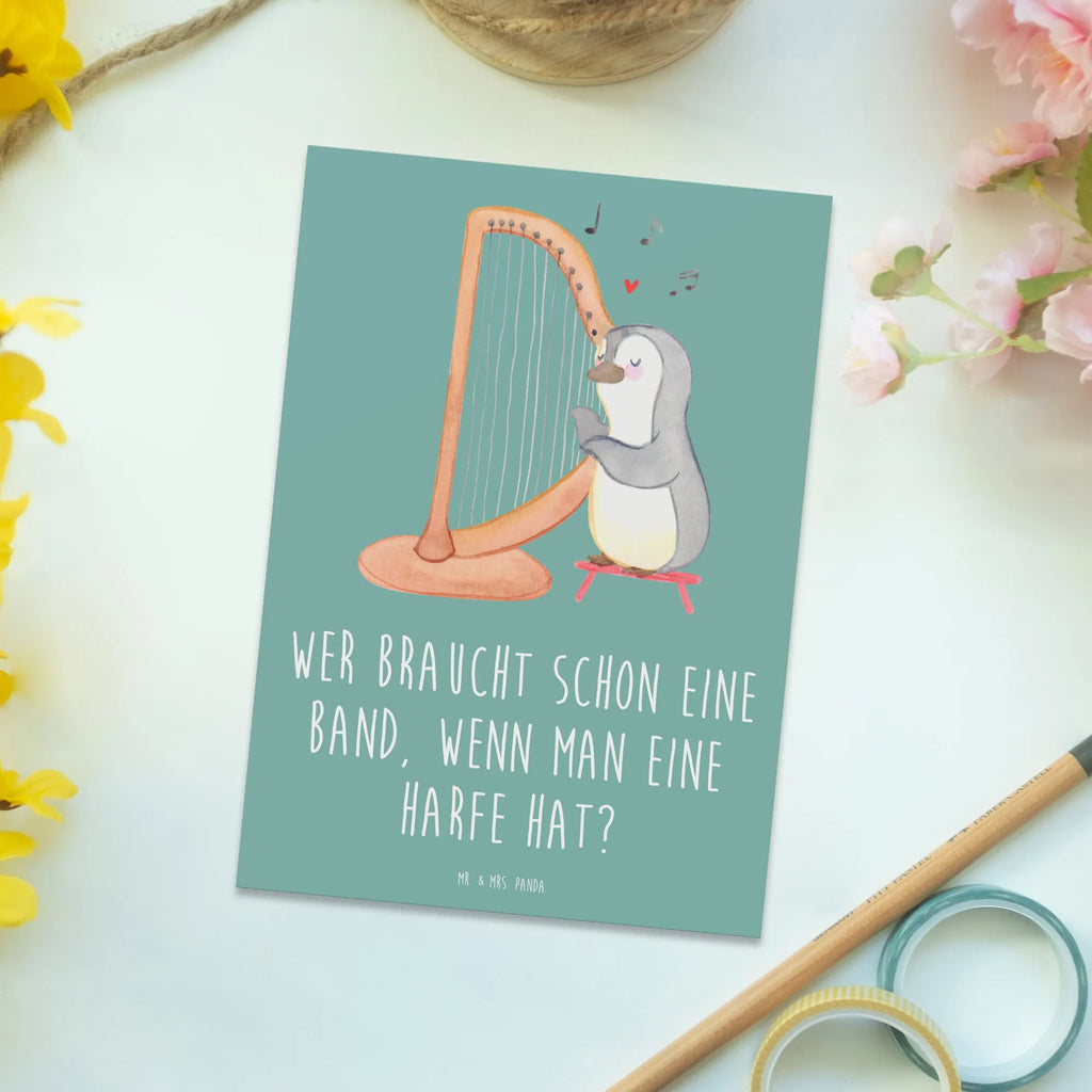 Postkarte Wer braucht schon eine Band, wenn man eine Harfe hat? Karte, Geburtstagskarte, Einladung, Einladungskarte, Geschenkkarte, Ansichtskarten, Ansichtskarte, Grußkarte, Dankeskarte, Einladungskarten Geburtstag, Einladung Geburtstag, Postkarte, Instrumente, Geschenke Musiker, Musikliebhaber