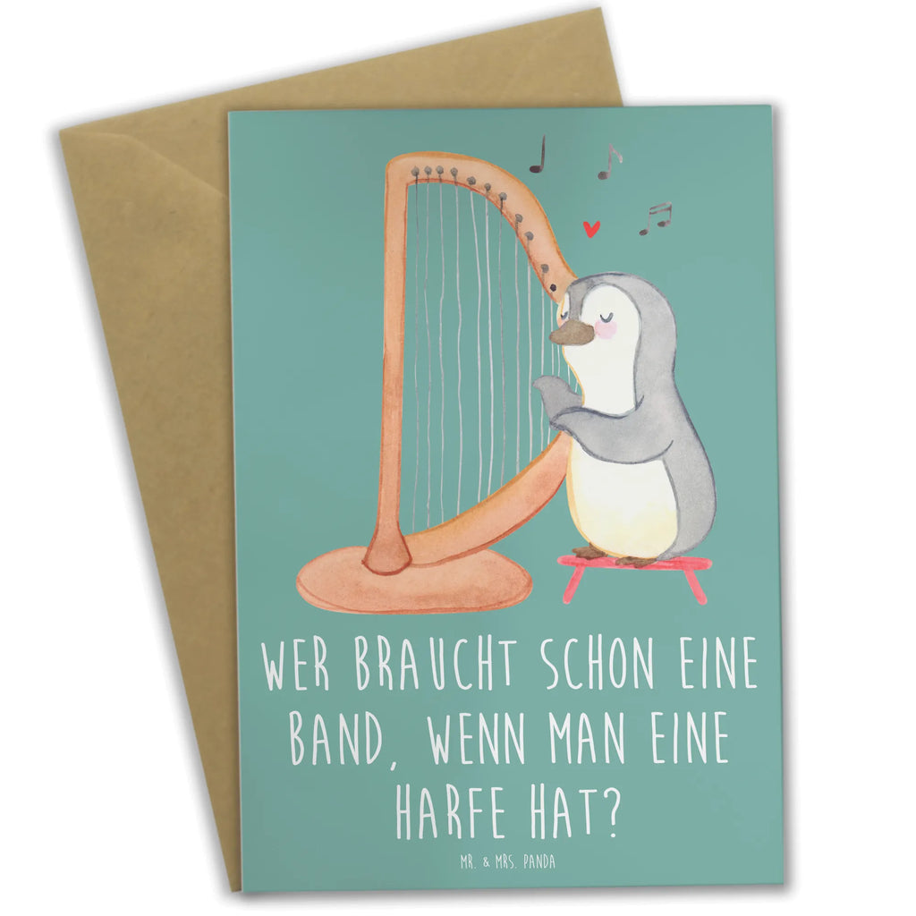 Greetings card Wer braucht schon eine Band, wenn man eine Harfe hat? Einladungskarte, Hochzeitskarte, Ansichtskarten, Grußkarte, Glückwunschkarte, Geburtstagskarte, Karte, Klappkarte, Instrumente, Geschenke Musiker, Musikliebhaber