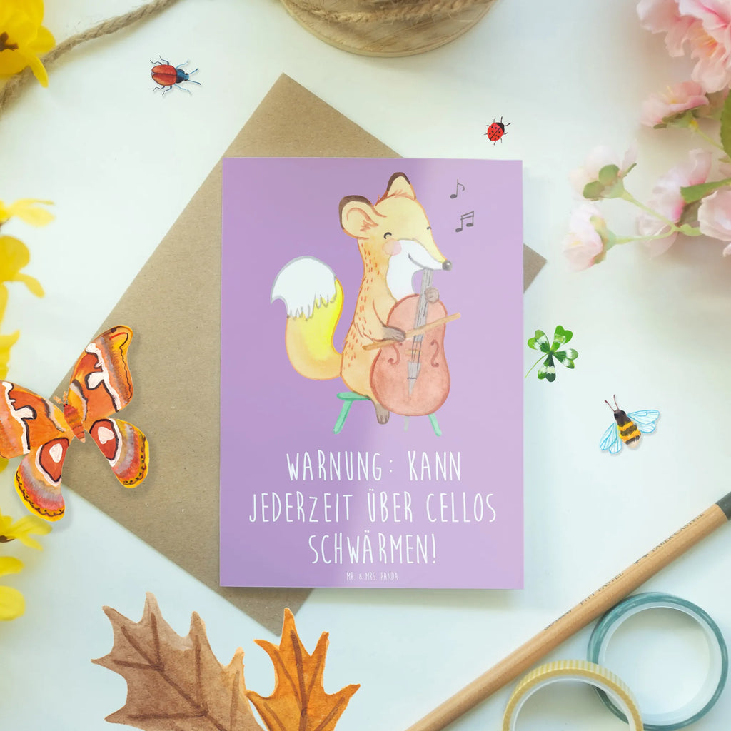 Greetings card Warnung: Kann jederzeit über Cellos schwärmen! Grußkarte, Klappkarte, Hochzeitskarte, Ansichtskarten, Karte, Einladungskarte, Glückwunschkarte, Geburtstagskarte, Instrumente, Geschenke Musiker, Musikliebhaber
