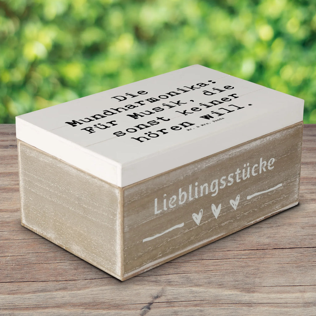 Holzkiste Spruch Musik Mundharmonika Schatulle, Aufbewahrungsbox, Geschenkbox, Erinnerungskiste, Erinnerungsbox, Geschenkdose, Holzkiste, Truhe, XXL, Schatzkiste, Kiste, Dekokiste, Instrumente, Geschenke Musiker, Musikliebhaber
