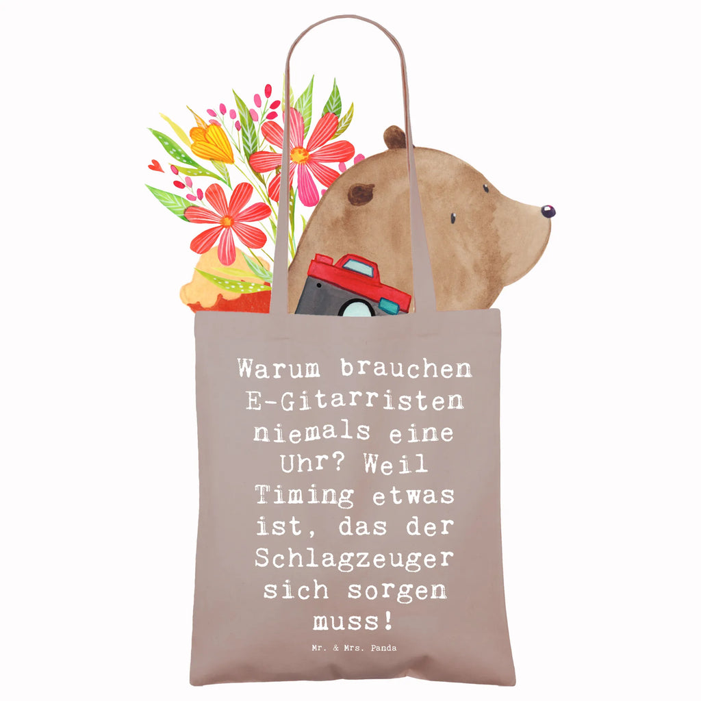 Tote bag Saying Warum brauchen E-Gitarristen niemals eine Uhr? Weil Timing etwas ist, das der Schlagzeuger sich sorgen muss! Strandtasche, Badetasche, Umhängetasche, Laptoptasche, Shopper, Jutetasche, Beuteltasche, Einkaufstasche, Einkaufstüte, Schultertasche, Beutel, Jutebeutel, Stoffbeutel, Tragetasche, Tasche, Stofftasche, Instrumente, Geschenke Musiker, Musikliebhaber