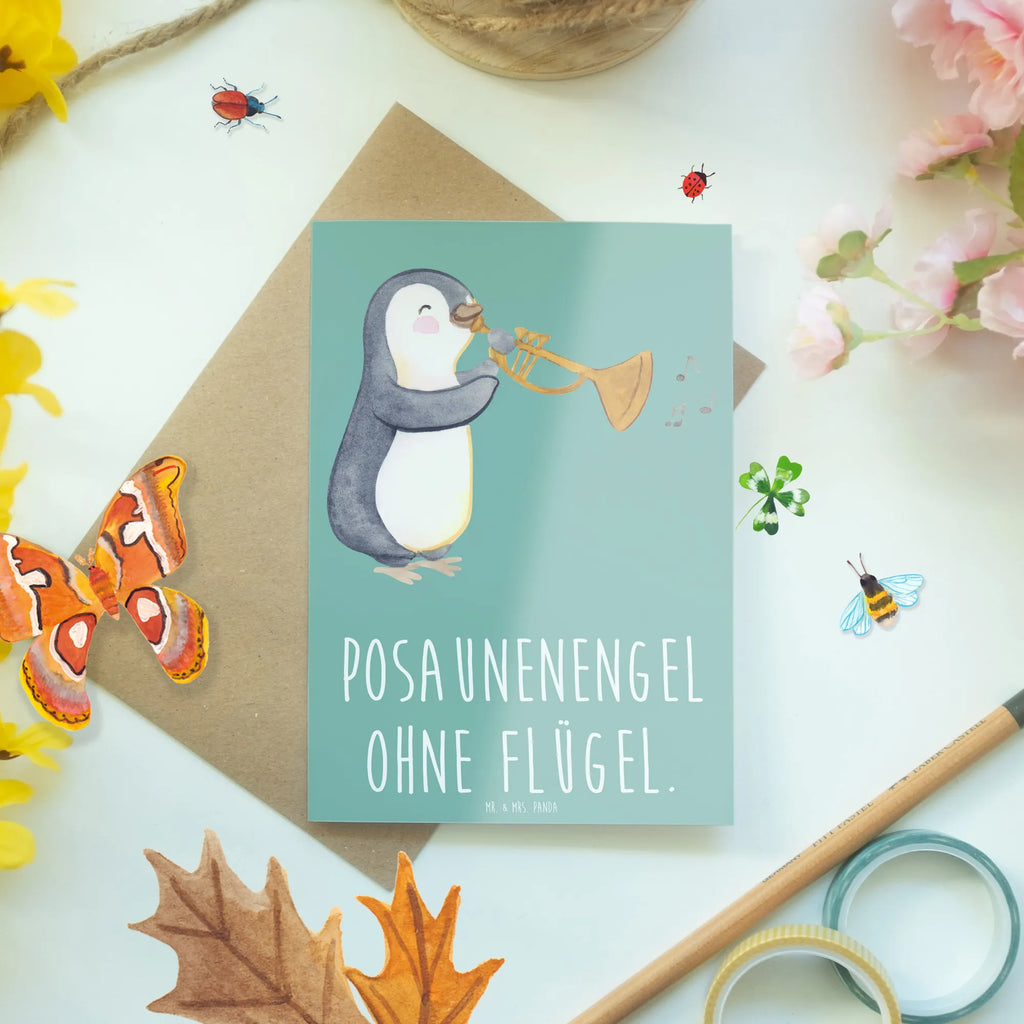 Greetings card Posaunenengel ohne Flügel. Geburtstagskarte, Karte, Einladungskarte, Hochzeitskarte, Glückwunschkarte, Klappkarte, Ansichtskarten, Grußkarte, Instrumente, Geschenke Musiker, Musikliebhaber