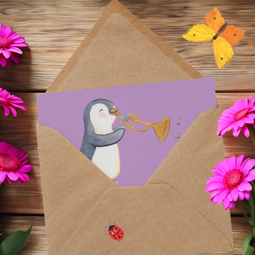 Deluxe Card Ein guter Posaunist und seine Posaune: Liebe auf den ersten Zug. Hochwertige Klappkarte, Hochzeitskarte, Grußkarte, Glückwunschkarte, Klappkarte, Einladungskarte, Geburtstagskarte, Karte, Hochwertige Grußkarte, Instrumente, Geschenke Musiker, Musikliebhaber