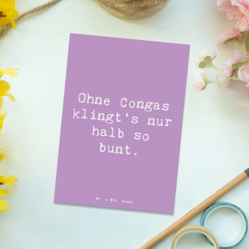 Postcard Saying Ohne Congas klingt's nur halb so bunt. Postkarte, Karte, Geschenkkarte, Grußkarte, Einladung, Ansichtskarte, Geburtstagskarte, Einladungskarte, Dankeskarte, Ansichtskarten, Einladung Geburtstag, Einladungskarten Geburtstag, Instrumente, Geschenke Musiker, Musikliebhaber