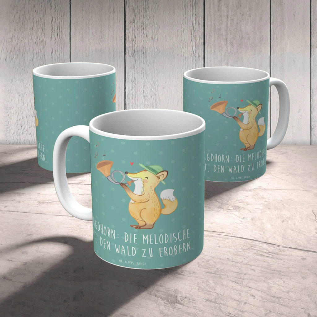 Mug Jagdhorn: Die melodische Art, den Wald zu erobern. Porzellantasse, Kaffeetasse, Tasse mit Motiven, Geschenktasse, Tasse, Keramiktasse, Tasse mit Zitaten, Bürotasse, Teetasse, Instrumente, Geschenke Musiker, Musikliebhaber
