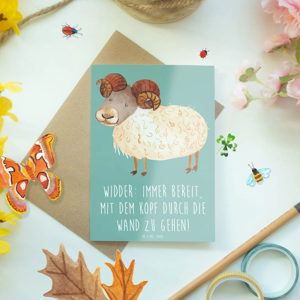 Greetings card Widder: Immer bereit, mit dem Kopf durch die Wand zu gehen! Klappkarte, Einladungskarte, Glückwunschkarte, Grußkarte, Ansichtskarten, Hochzeitskarte, Karte, Geburtstagskarte, Tierkreiszeichen, Sternzeichen, Horoskop, Astrologie, Aszendent