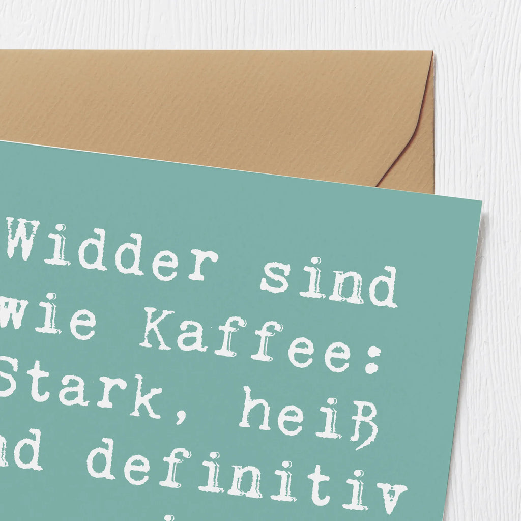 Deluxe Card Saying Widder sind wie Kaffee: Stark, heiß und definitiv ein Wachmacher! Klappkarte, Grußkarte, Karte, Hochzeitskarte, Einladungskarte, Glückwunschkarte, Hochwertige Klappkarte, Geburtstagskarte, Hochwertige Grußkarte, Tierkreiszeichen, Sternzeichen, Horoskop, Astrologie, Aszendent