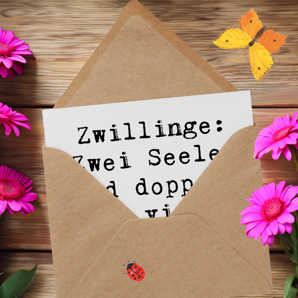 Deluxe Card Saying Zwillinge: Zwei Seelen und doppelt so viele spontane Einfälle! Hochwertige Klappkarte, Geburtstagskarte, Karte, Glückwunschkarte, Klappkarte, Einladungskarte, Grußkarte, Hochwertige Grußkarte, Hochzeitskarte, Tierkreiszeichen, Sternzeichen, Horoskop, Astrologie, Aszendent