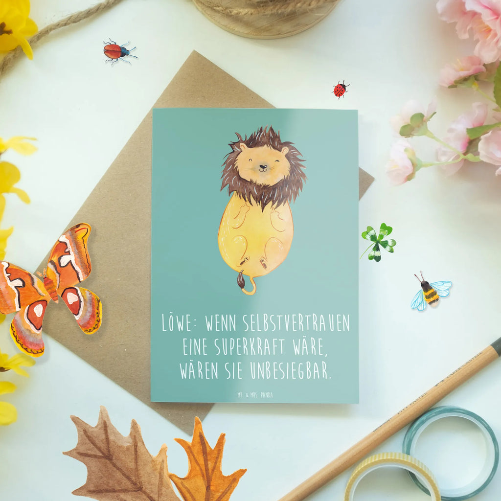 Greetings card Löwe: Wenn Selbstvertrauen eine Superkraft wäre, wären sie unbesiegbar. Geburtstagskarte, Klappkarte, Einladungskarte, Karte, Ansichtskarten, Hochzeitskarte, Grußkarte, Glückwunschkarte, Tierkreiszeichen, Sternzeichen, Horoskop, Astrologie, Aszendent