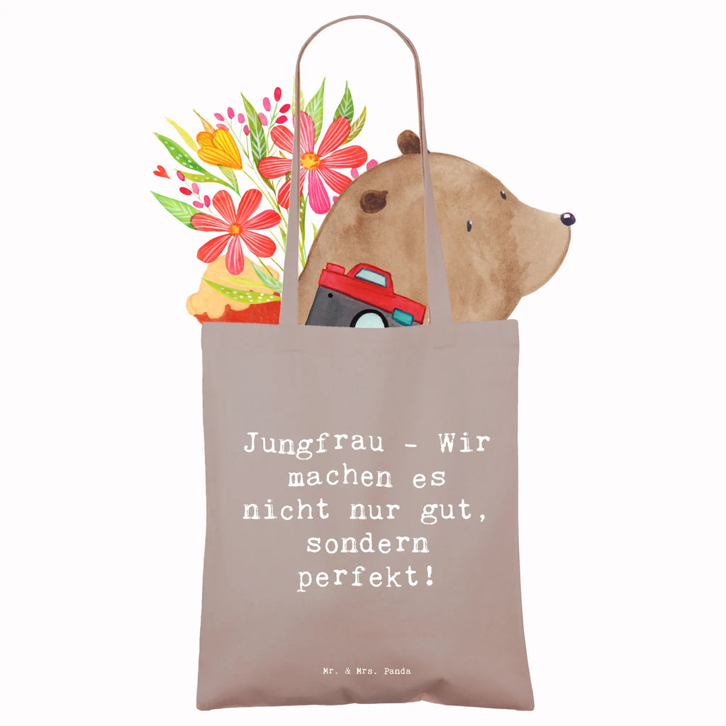Tote bag Saying Jungfrau - Wir machen es nicht nur gut, sondern perfekt! Beuteltasche, Beutel, Einkaufstasche, Jutebeutel, Stoffbeutel, Tasche, Shopper, Umhängetasche, Strandtasche, Schultertasche, Stofftasche, Tragetasche, Badetasche, Jutetasche, Einkaufstüte, Laptoptasche, Tierkreiszeichen, Sternzeichen, Horoskop, Astrologie, Aszendent