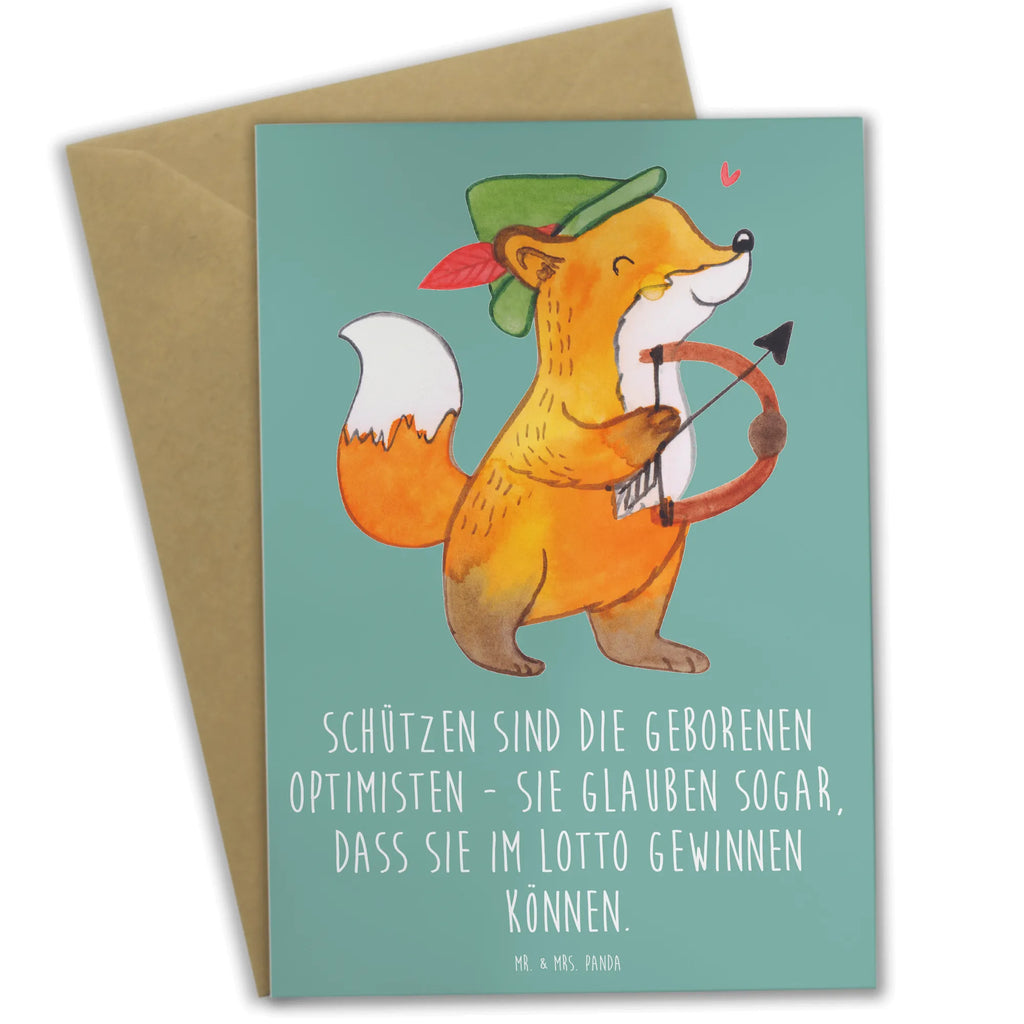 Greetings card Schützen sind die geborenen Optimisten - sie glauben sogar, dass sie im Lotto gewinnen können. Karte, Ansichtskarten, Hochzeitskarte, Glückwunschkarte, Einladungskarte, Geburtstagskarte, Grußkarte, Klappkarte, Tierkreiszeichen, Sternzeichen, Horoskop, Astrologie, Aszendent