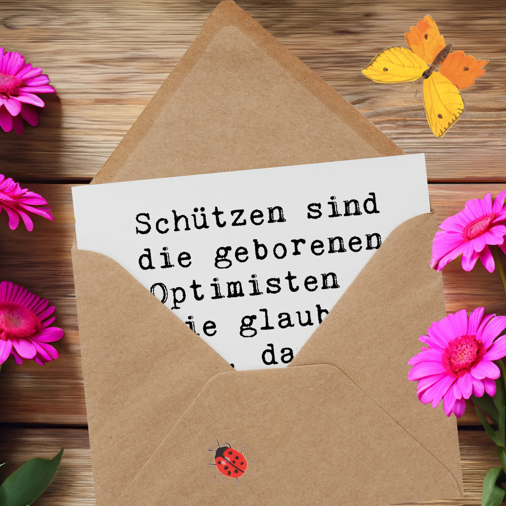 Deluxe Karte Spruch Schütze Optimist Hochwertige Klappkarte, Hochwertige Grußkarte, Geburtstagskarte, Grußkarte, Klappkarte, Hochzeitskarte, Einladungskarte, Glückwunschkarte, Karte, Tierkreiszeichen, Sternzeichen, Horoskop, Astrologie, Aszendent