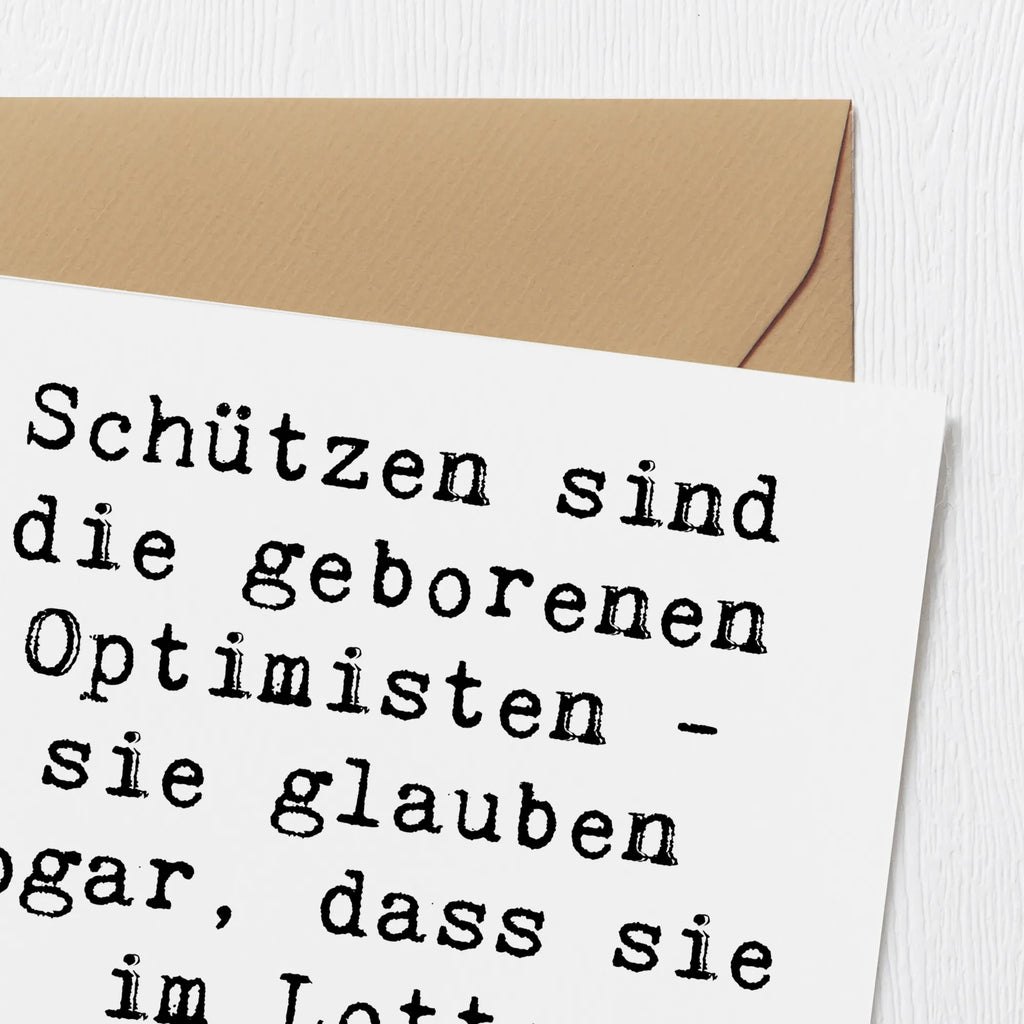 Deluxe Karte Spruch Schütze Optimist Hochwertige Klappkarte, Hochwertige Grußkarte, Geburtstagskarte, Grußkarte, Klappkarte, Hochzeitskarte, Einladungskarte, Glückwunschkarte, Karte, Tierkreiszeichen, Sternzeichen, Horoskop, Astrologie, Aszendent