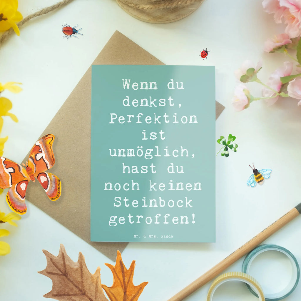 Greetings card Saying Wenn du denkst, Perfektion ist unmöglich, hast du noch keinen Steinbock getroffen! Grußkarte, Klappkarte, Einladungskarte, Glückwunschkarte, Hochzeitskarte, Geburtstagskarte, Karte, Ansichtskarten, Tierkreiszeichen, Sternzeichen, Horoskop, Astrologie, Aszendent