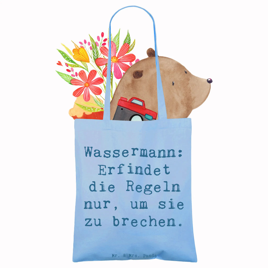 Tote bag Saying Wassermann: Erfindet die Regeln nur, um sie zu brechen. Beuteltasche, Beutel, Einkaufstasche, Jutebeutel, Stoffbeutel, Tasche, Shopper, Umhängetasche, Strandtasche, Schultertasche, Stofftasche, Tragetasche, Badetasche, Jutetasche, Einkaufstüte, Laptoptasche, Tierkreiszeichen, Sternzeichen, Horoskop, Astrologie, Aszendent