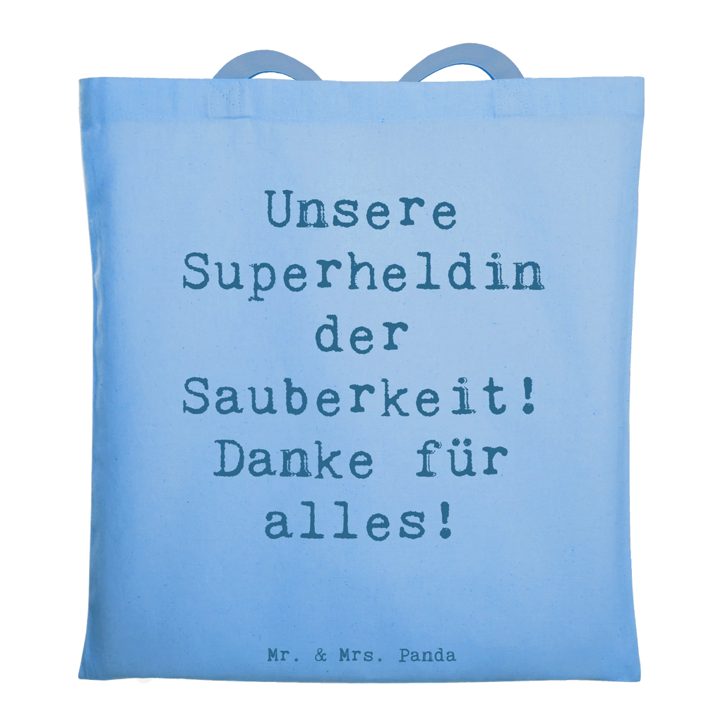 Tragetasche Unsere Superheldin der Sauberkeit! Danke für alles! Beuteltasche, Beutel, Einkaufstasche, Jutebeutel, Stoffbeutel, Tasche, Shopper, Umhängetasche, Strandtasche, Schultertasche, Stofftasche, Tragetasche, Badetasche, Jutetasche, Einkaufstüte, Laptoptasche