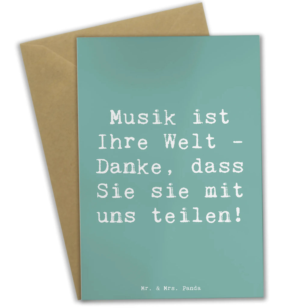 Greetings card Saying Musik ist Ihre Welt - Danke, dass Sie sie mit uns teilen! Klappkarte, Glückwunschkarte, Einladungskarte, Ansichtskarten, Karte, Hochzeitskarte, Geburtstagskarte, Grußkarte, sprüche, zitate, spruch kollektion, inspiration, motivation, lebensweisheiten, geschenkideen, wanddeko, wohnaccessoires, sprüche sammlung, schöne sprüche, glück, liebe, freude, lächeln, alltag verschönern, nachhaltige geschenke, dekoration, kreativ, einzigartig, shopify, mr and mrs panda