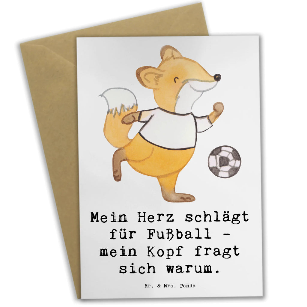 Greetings card Mein Herz schlägt für Fußball - mein Kopf fragt sich warum. Einladungskarte, Grußkarte, Glückwunschkarte, Ansichtskarten, Geburtstagskarte, Klappkarte, Hochzeitskarte, Karte, Geschenk, Sport, Sportart, Hobby, Schenken, Danke, Dankeschön, Auszeichnung, Gewinn, Sportler