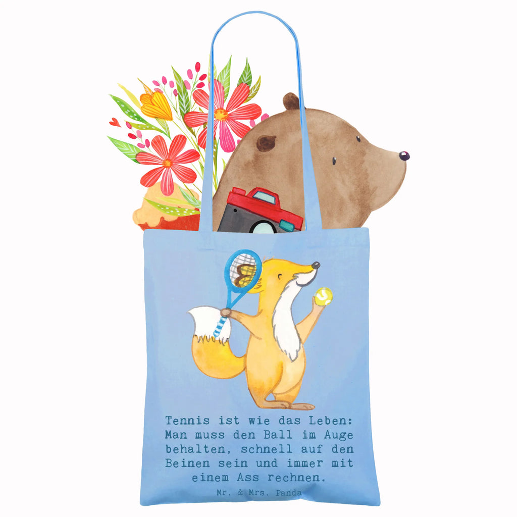 Tote bag Tennis ist wie das Leben: Man muss den Ball im Auge behalten, schnell auf den Beinen sein und immer mit einem Ass rechnen. Schultertasche, Beuteltasche, Umhängetasche, Jutetasche, Tragetasche, Beutel, Strandtasche, Jutebeutel, Einkaufstasche, Stoffbeutel, Shopper, Laptoptasche, Badetasche, Einkaufstüte, Stofftasche, Tasche, Geschenk, Sport, Sportart, Hobby, Schenken, Danke, Dankeschön, Auszeichnung, Gewinn, Sportler