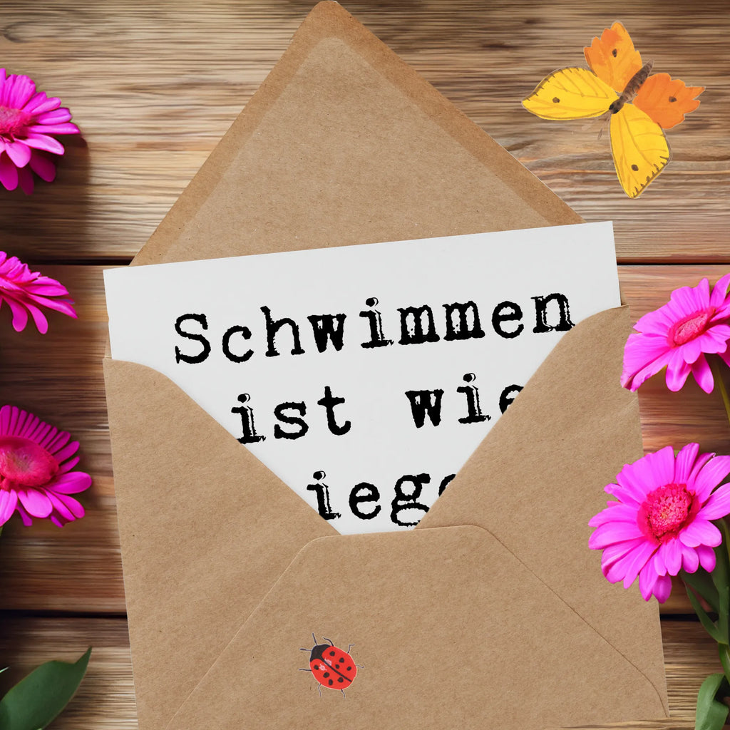 Deluxe Card Saying Schwimmen ist wie Fliegen, nur nasser. Hochzeitskarte, Glückwunschkarte, Hochwertige Grußkarte, Hochwertige Klappkarte, Einladungskarte, Klappkarte, Karte, Grußkarte, Geburtstagskarte, Geschenk, Sport, Sportart, Hobby, Schenken, Danke, Dankeschön, Auszeichnung, Gewinn, Sportler