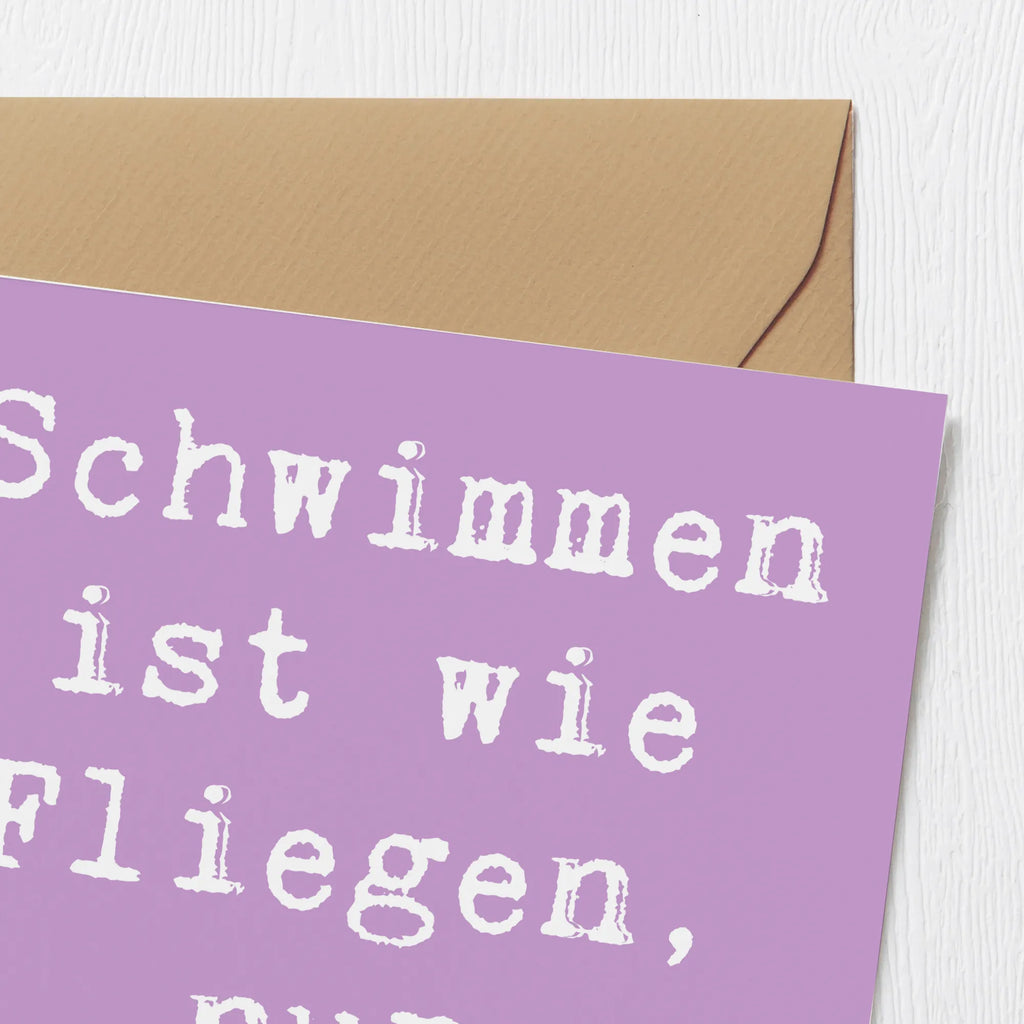 Deluxe Card Saying Schwimmen ist wie Fliegen, nur nasser. Hochzeitskarte, Glückwunschkarte, Hochwertige Grußkarte, Hochwertige Klappkarte, Einladungskarte, Klappkarte, Karte, Grußkarte, Geburtstagskarte, Geschenk, Sport, Sportart, Hobby, Schenken, Danke, Dankeschön, Auszeichnung, Gewinn, Sportler