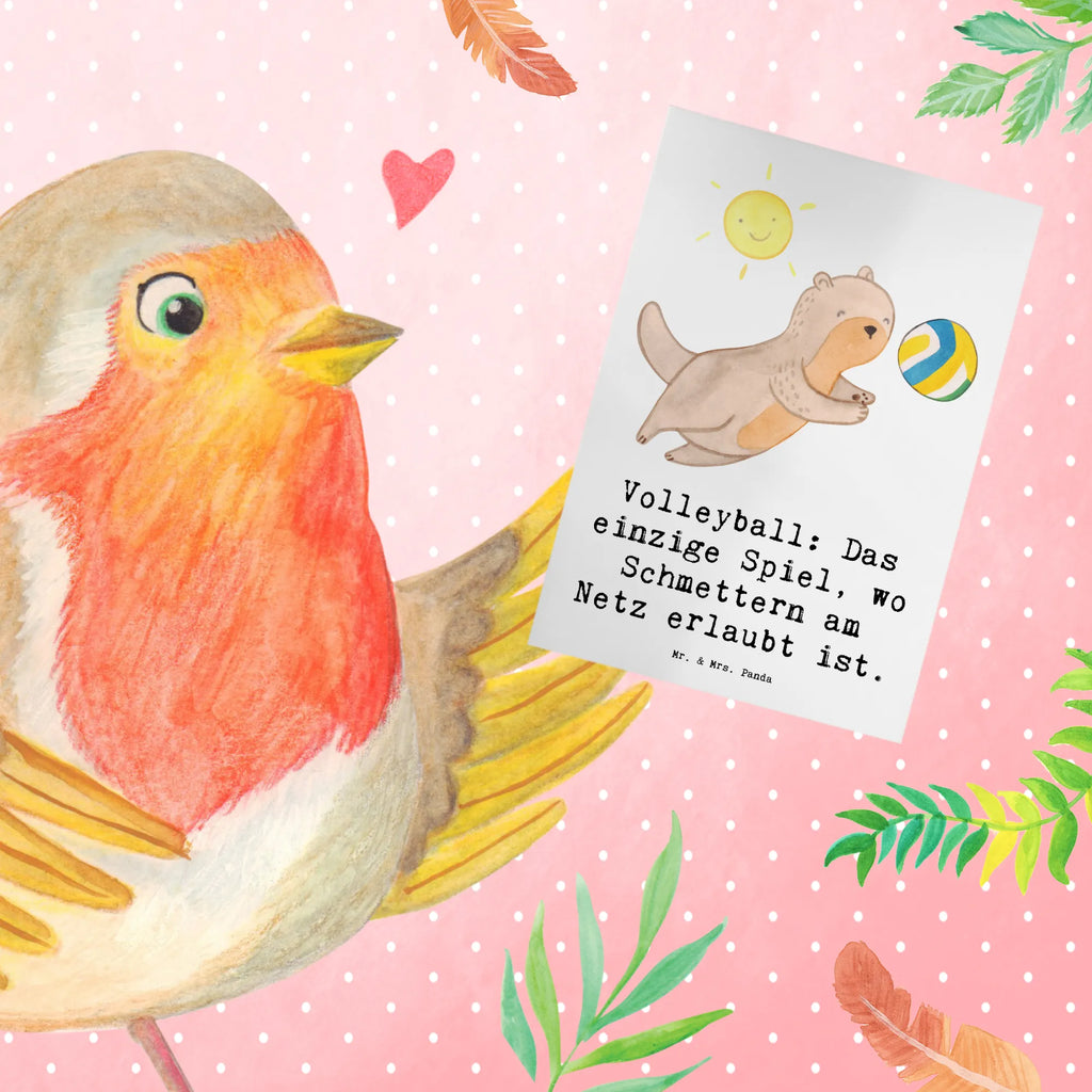 Greetings card Volleyball: Das einzige Spiel, wo Schmettern am Netz erlaubt ist. Ansichtskarten, Grußkarte, Einladungskarte, Klappkarte, Hochzeitskarte, Glückwunschkarte, Karte, Geburtstagskarte, Geschenk, Sport, Sportart, Hobby, Schenken, Danke, Dankeschön, Auszeichnung, Gewinn, Sportler
