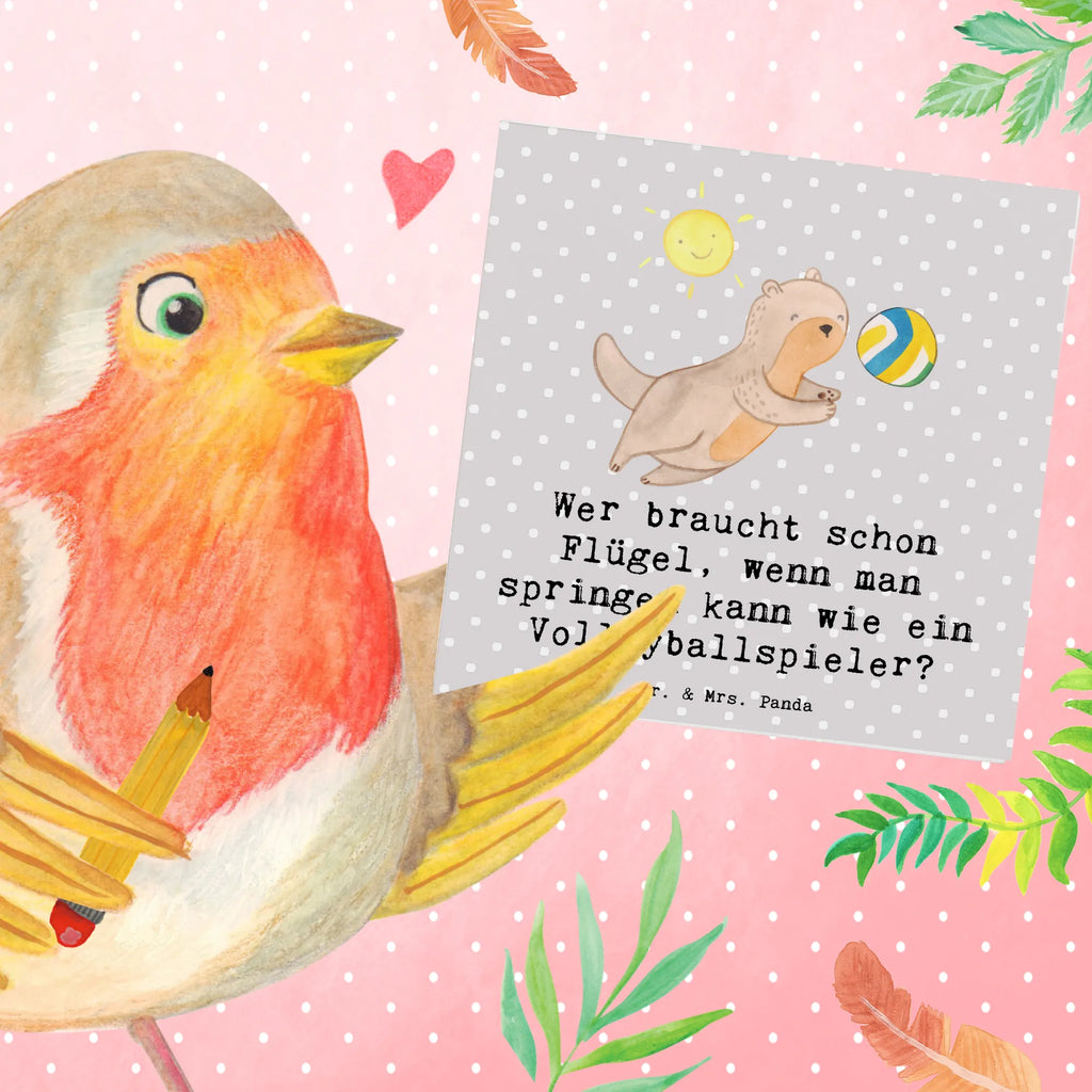 Deluxe Card Wer braucht schon Flügel, wenn man springen kann wie ein Volleyballspieler? Karte, Grußkarte, Klappkarte, Einladungskarte, Glückwunschkarte, Hochzeitskarte, Geburtstagskarte, Hochwertige Grußkarte, Hochwertige Klappkarte, Geschenk, Sport, Sportart, Hobby, Schenken, Danke, Dankeschön, Auszeichnung, Gewinn, Sportler