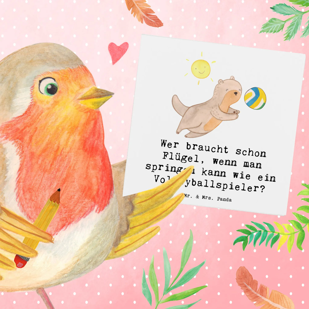 Deluxe Card Wer braucht schon Flügel, wenn man springen kann wie ein Volleyballspieler? Karte, Grußkarte, Klappkarte, Einladungskarte, Glückwunschkarte, Hochzeitskarte, Geburtstagskarte, Hochwertige Grußkarte, Hochwertige Klappkarte, Geschenk, Sport, Sportart, Hobby, Schenken, Danke, Dankeschön, Auszeichnung, Gewinn, Sportler