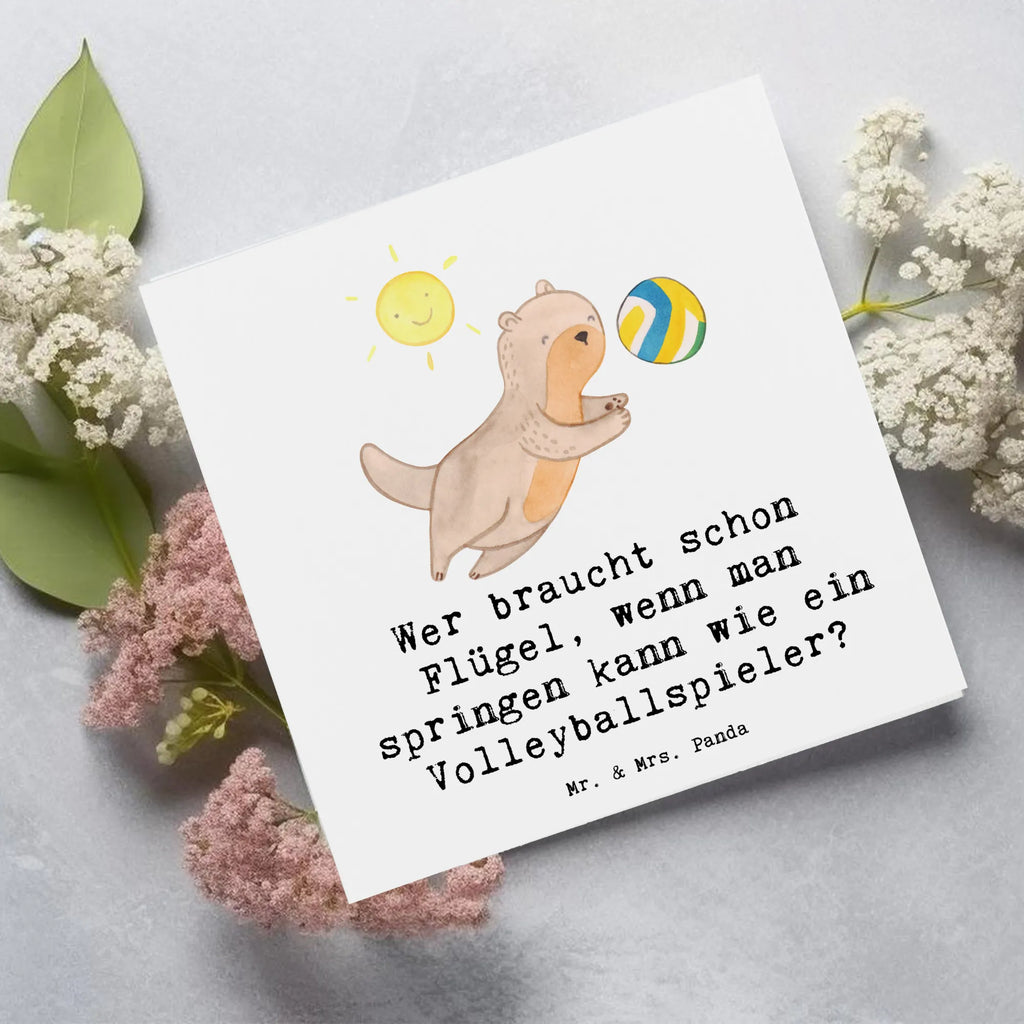 Deluxe Card Wer braucht schon Flügel, wenn man springen kann wie ein Volleyballspieler? Karte, Grußkarte, Klappkarte, Einladungskarte, Glückwunschkarte, Hochzeitskarte, Geburtstagskarte, Hochwertige Grußkarte, Hochwertige Klappkarte, Geschenk, Sport, Sportart, Hobby, Schenken, Danke, Dankeschön, Auszeichnung, Gewinn, Sportler