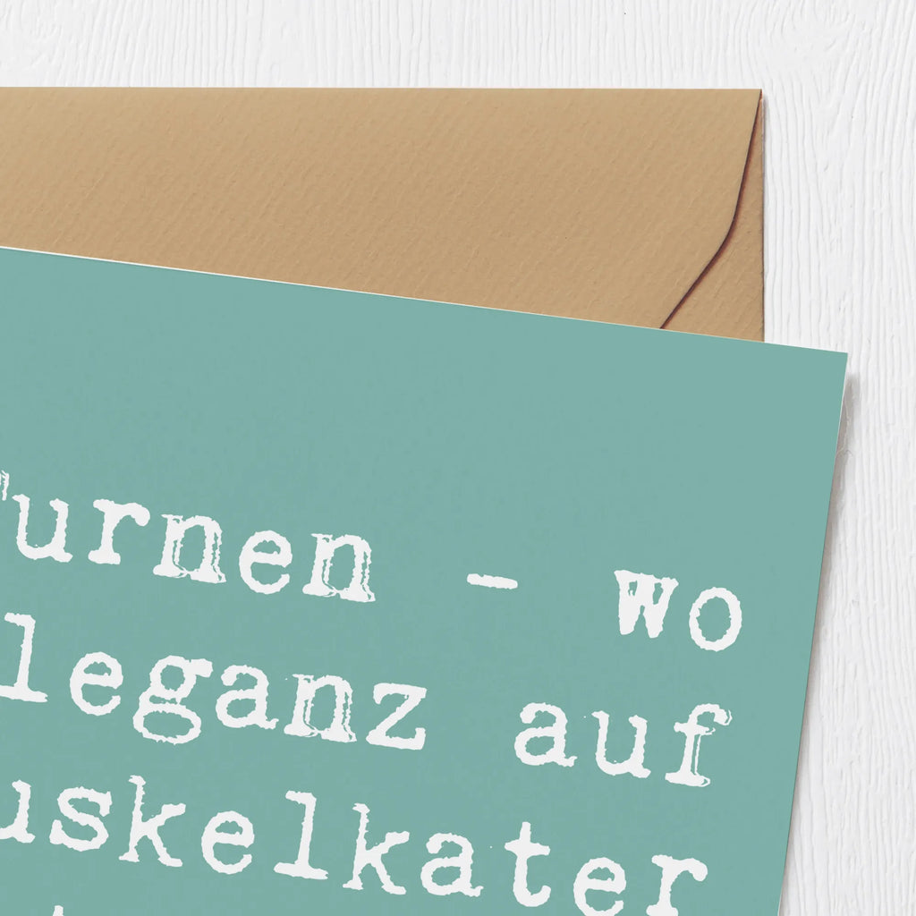 Deluxe Card Turnen - wo Eleganz auf Muskelkater trifft! Karte, Geburtstagskarte, Glückwunschkarte, Hochwertige Klappkarte, Hochwertige Grußkarte, Einladungskarte, Klappkarte, Hochzeitskarte, Grußkarte, Geschenk, Sport, Sportart, Hobby, Schenken, Danke, Dankeschön, Auszeichnung, Gewinn, Sportler