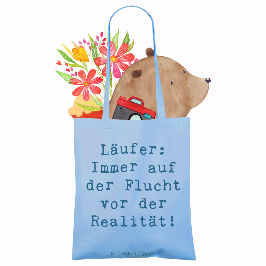 Tote bag Saying Läufer: Immer auf der Flucht vor der Realität! Badetasche, Einkaufstüte, Shopper, Laptoptasche, Einkaufstasche, Tasche, Umhängetasche, Jutetasche, Schultertasche, Stofftasche, Strandtasche, Stoffbeutel, Beuteltasche, Beutel, Jutebeutel, Tragetasche, Geschenk, Sport, Sportart, Hobby, Schenken, Danke, Dankeschön, Auszeichnung, Gewinn, Sportler