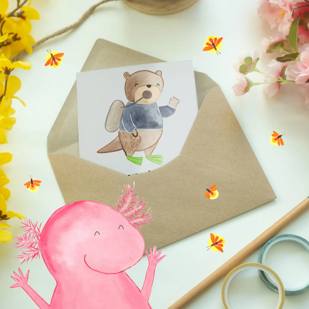 Greetings card Tauchen ist wie Yoga, nur nasser und mit mehr Blasen. Geburtstagskarte, Ansichtskarten, Einladungskarte, Grußkarte, Klappkarte, Glückwunschkarte, Hochzeitskarte, Karte, Geschenk, Sport, Sportart, Hobby, Schenken, Danke, Dankeschön, Auszeichnung, Gewinn, Sportler