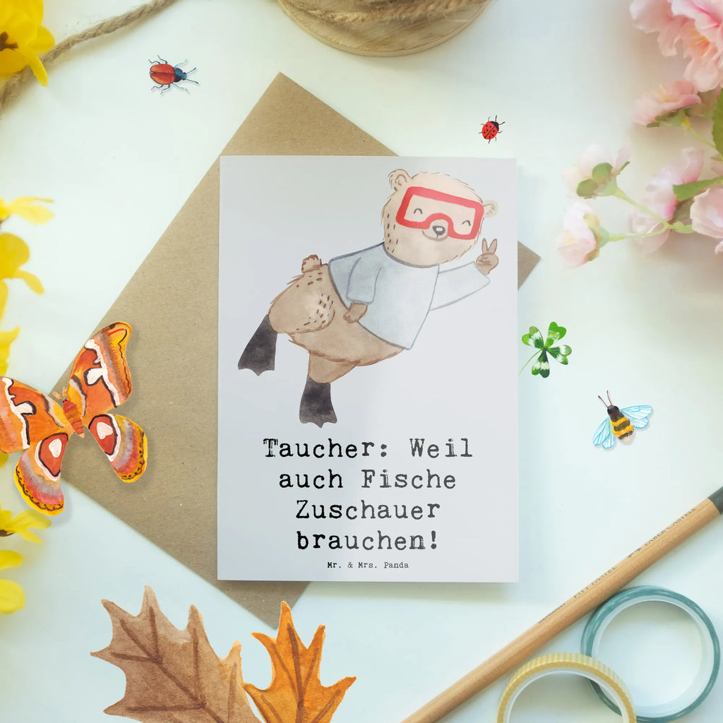 Greetings card Taucher: Weil auch Fische Zuschauer brauchen! Hochzeitskarte, Ansichtskarten, Klappkarte, Grußkarte, Glückwunschkarte, Geburtstagskarte, Einladungskarte, Karte, Geschenk, Sport, Sportart, Hobby, Schenken, Danke, Dankeschön, Auszeichnung, Gewinn, Sportler