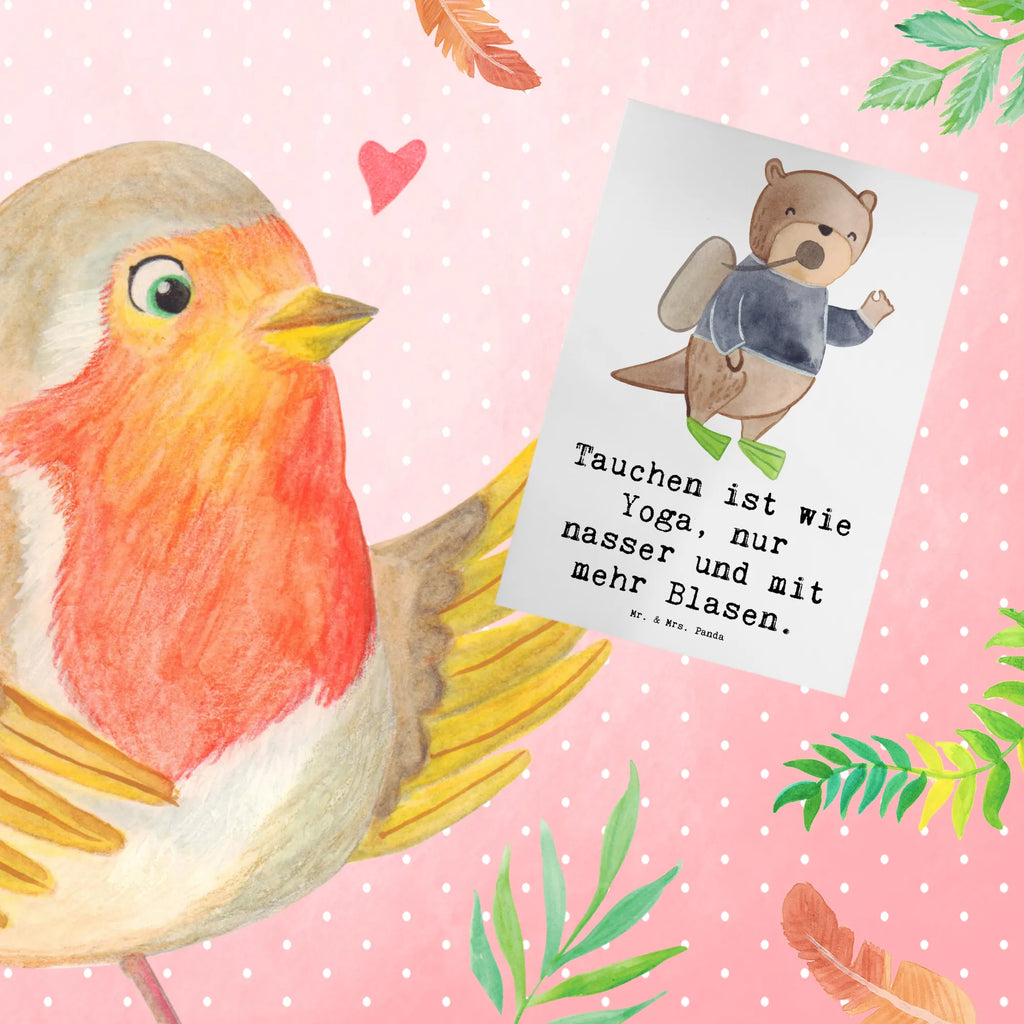 Greetings card Tauchen ist wie Yoga, nur nasser und mit mehr Blasen. Geburtstagskarte, Ansichtskarten, Einladungskarte, Grußkarte, Klappkarte, Glückwunschkarte, Hochzeitskarte, Karte, Geschenk, Sport, Sportart, Hobby, Schenken, Danke, Dankeschön, Auszeichnung, Gewinn, Sportler