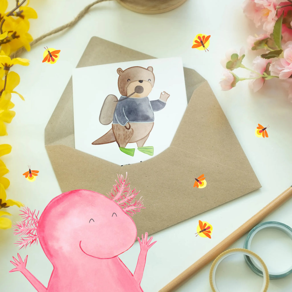 Greetings card Tauchen ist wie Yoga, nur nasser und mit mehr Blasen. Geburtstagskarte, Ansichtskarten, Einladungskarte, Grußkarte, Klappkarte, Glückwunschkarte, Hochzeitskarte, Karte, Geschenk, Sport, Sportart, Hobby, Schenken, Danke, Dankeschön, Auszeichnung, Gewinn, Sportler