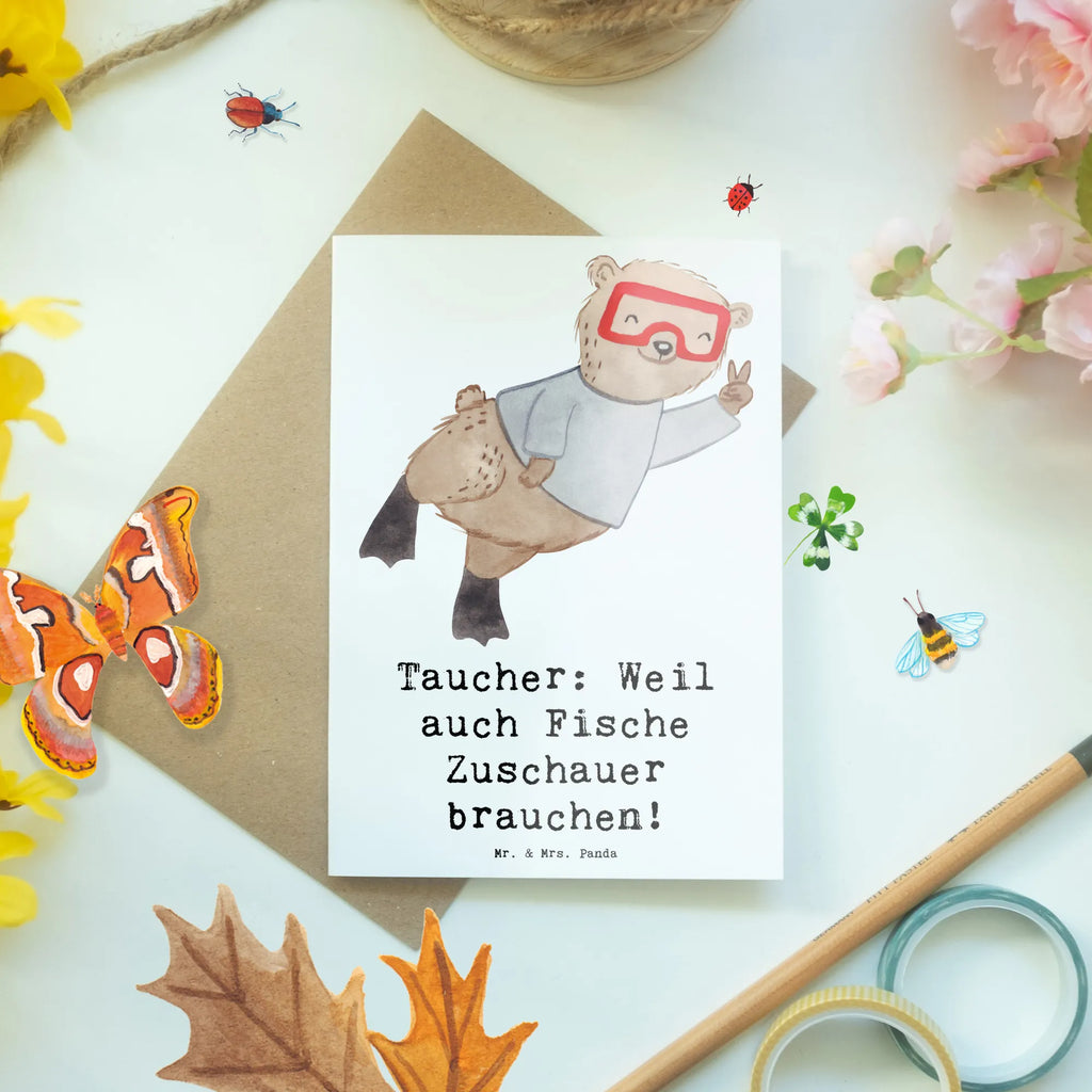 Greetings card Taucher: Weil auch Fische Zuschauer brauchen! Hochzeitskarte, Ansichtskarten, Klappkarte, Grußkarte, Glückwunschkarte, Geburtstagskarte, Einladungskarte, Karte, Geschenk, Sport, Sportart, Hobby, Schenken, Danke, Dankeschön, Auszeichnung, Gewinn, Sportler