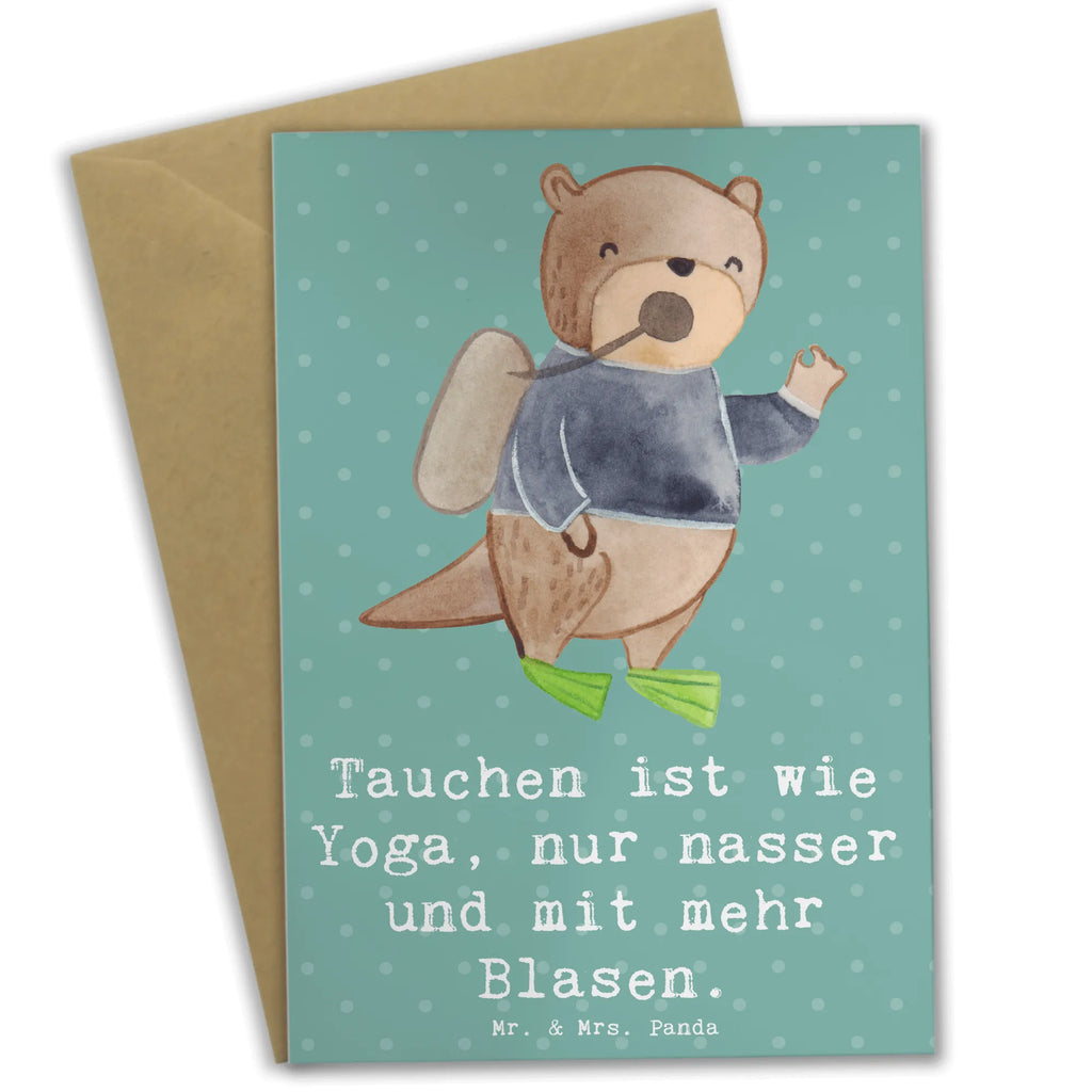 Greetings card Tauchen ist wie Yoga, nur nasser und mit mehr Blasen. Geburtstagskarte, Ansichtskarten, Einladungskarte, Grußkarte, Klappkarte, Glückwunschkarte, Hochzeitskarte, Karte, Geschenk, Sport, Sportart, Hobby, Schenken, Danke, Dankeschön, Auszeichnung, Gewinn, Sportler