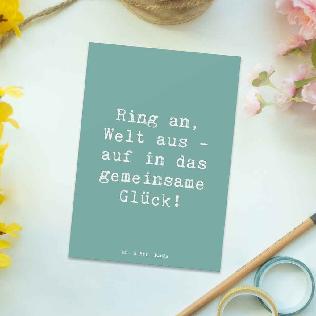 Postcard Saying Ring an, Welt aus - auf in das gemeinsame Glück! Postkarte, Ansichtskarten, Karte, Dankeskarte, Ansichtskarte, Einladung, Einladung Geburtstag, Geburtstagskarte, Einladungskarte, Geschenkkarte, Grußkarte, Einladungskarten Geburtstag, Hochzeit, Hochzeitsgeschenk, Ehe, Hochzeitsfeier, Trauung, Trauungsgeschenk, Hochzeitskarte, Verlobungsfeier, Verlobungsgeschenk, Hochzeitsgeschenkideen, Hochzeitsgeschenke für Brautpaar