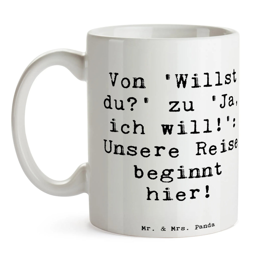 Mug Saying Von 'Willst du?' zu 'Ja, ich will!': Unsere Reise beginnt hier! Tasse mit Motiven, Bürotasse, Tasse, Porzellantasse, Keramiktasse, Tasse mit Zitaten, Geschenktasse, Teetasse, Kaffeetasse, Hochzeit, Hochzeitsgeschenk, Ehe, Hochzeitsfeier, Trauung, Trauungsgeschenk, Hochzeitskarte, Verlobungsfeier, Verlobungsgeschenk, Hochzeitsgeschenkideen, Hochzeitsgeschenke für Brautpaar