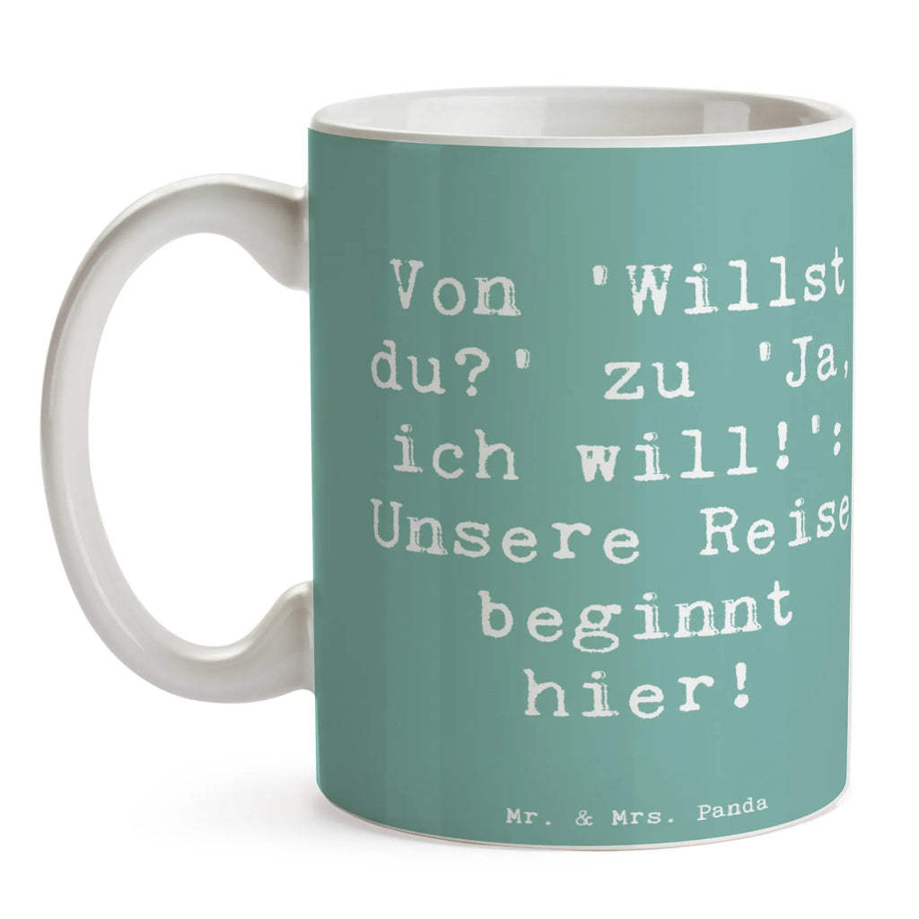 Mug Saying Von 'Willst du?' zu 'Ja, ich will!': Unsere Reise beginnt hier! Tasse mit Motiven, Bürotasse, Tasse, Porzellantasse, Keramiktasse, Tasse mit Zitaten, Geschenktasse, Teetasse, Kaffeetasse, Hochzeit, Hochzeitsgeschenk, Ehe, Hochzeitsfeier, Trauung, Trauungsgeschenk, Hochzeitskarte, Verlobungsfeier, Verlobungsgeschenk, Hochzeitsgeschenkideen, Hochzeitsgeschenke für Brautpaar