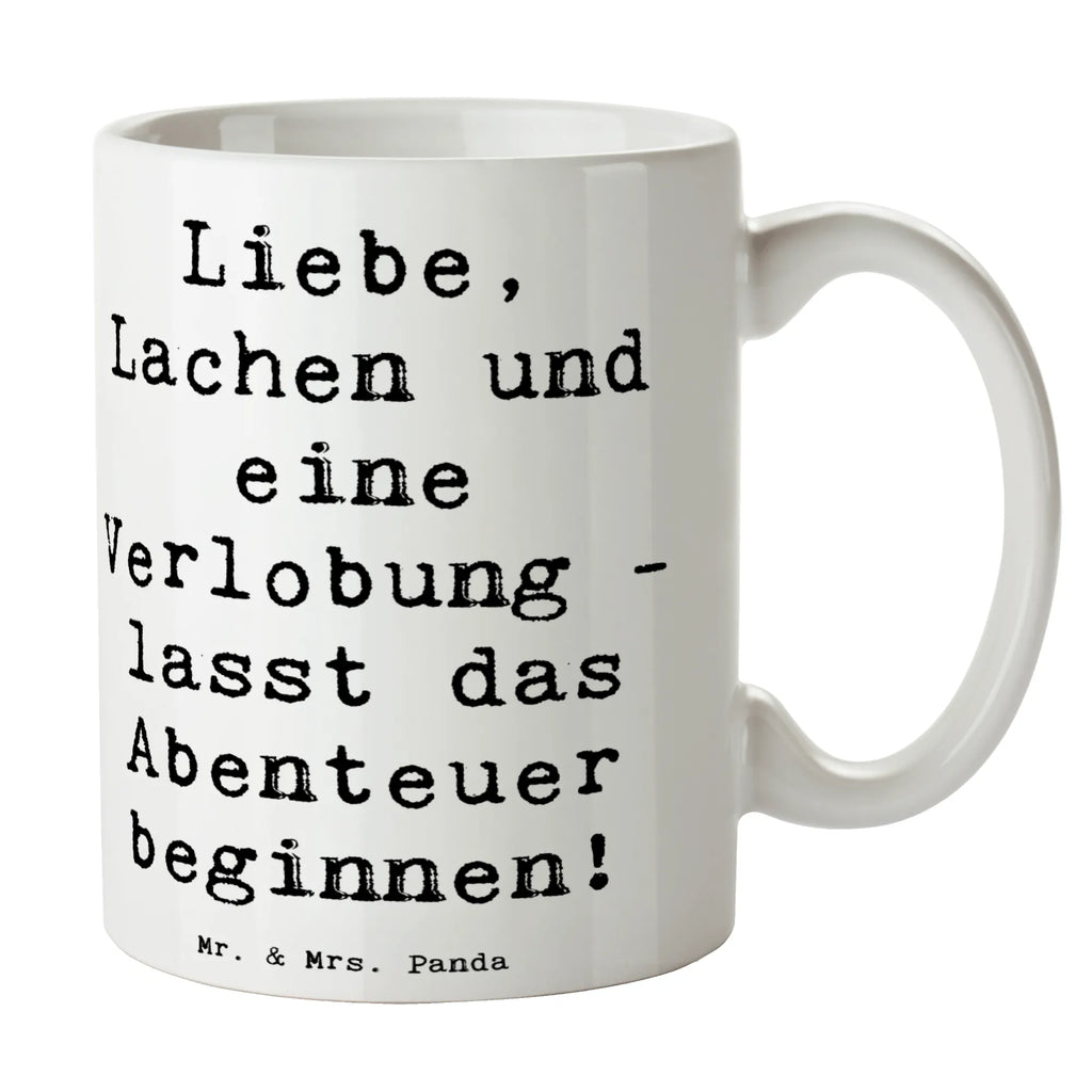 Tasse Spruch Verlobungsfeier Abenteuer Teetasse, Bürotasse, Keramiktasse, Kaffeetasse, Porzellantasse, Geschenktasse, Tasse, Tasse mit Zitaten, Tasse mit Motiven, Hochzeit, Hochzeitsgeschenk, Ehe, Hochzeitsfeier, Trauung, Trauungsgeschenk, Hochzeitskarte, Verlobungsfeier, Verlobungsgeschenk, Hochzeitsgeschenkideen, Hochzeitsgeschenke für Brautpaar