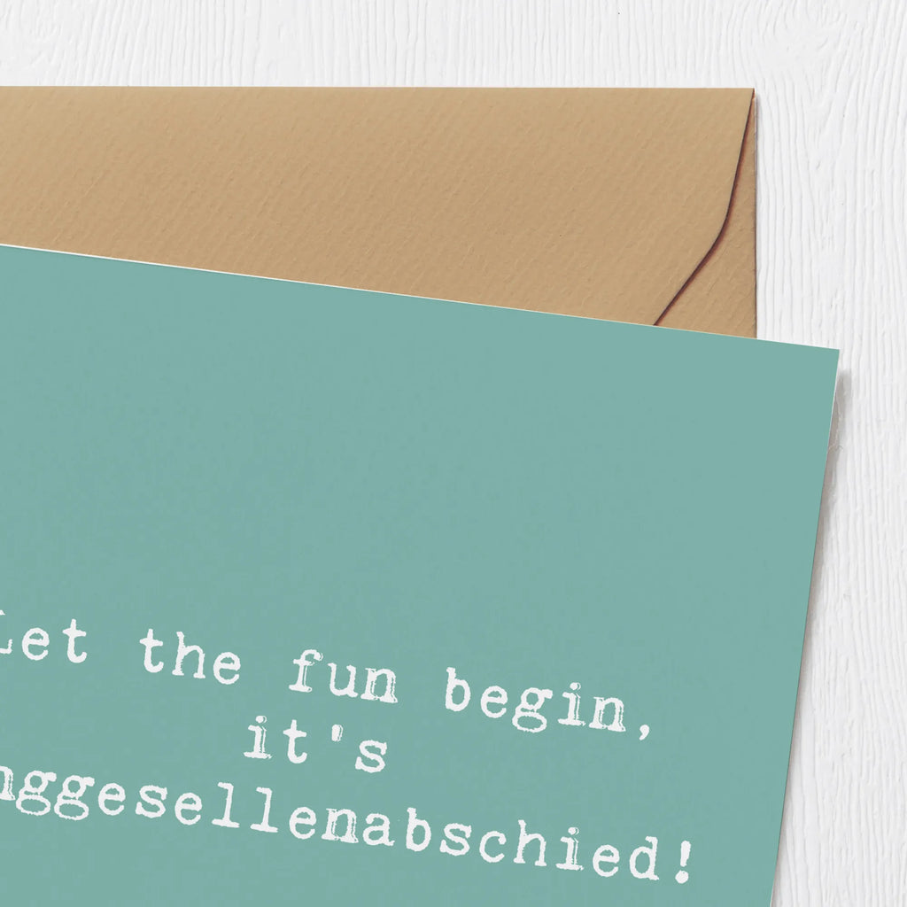 Deluxe Card Saying Let the fun begin, it's Junggesellenabschied! Karte, Grußkarte, Klappkarte, Einladungskarte, Glückwunschkarte, Hochzeitskarte, Geburtstagskarte, Hochwertige Grußkarte, Hochwertige Klappkarte, Hochzeit, Hochzeitsgeschenk, Ehe, Hochzeitsfeier, Trauung, Trauungsgeschenk, Verlobungsfeier, Verlobungsgeschenk, Hochzeitsgeschenkideen, Hochzeitsgeschenke für Brautpaar