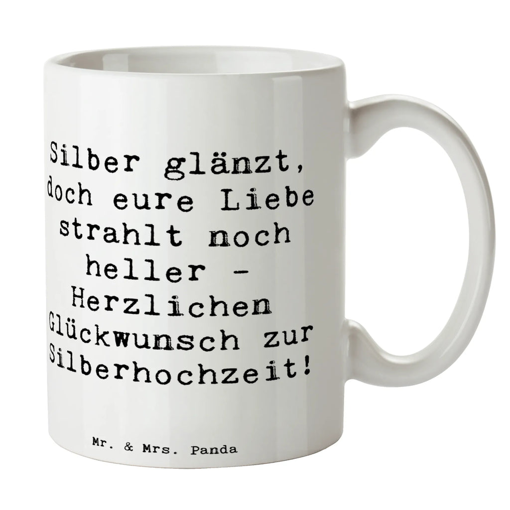 Mug Saying Silber glänzt, doch eure Liebe strahlt noch heller - Herzlichen Glückwunsch zur Silberhochzeit! Teetasse, Porzellantasse, Keramiktasse, Tasse mit Motiven, Geschenktasse, Tasse mit Zitaten, Bürotasse, Kaffeetasse, Tasse, Hochzeit, Hochzeitsgeschenk, Ehe, Hochzeitsfeier, Trauung, Trauungsgeschenk, Hochzeitskarte, Verlobungsfeier, Verlobungsgeschenk, Hochzeitsgeschenkideen, Hochzeitsgeschenke für Brautpaar