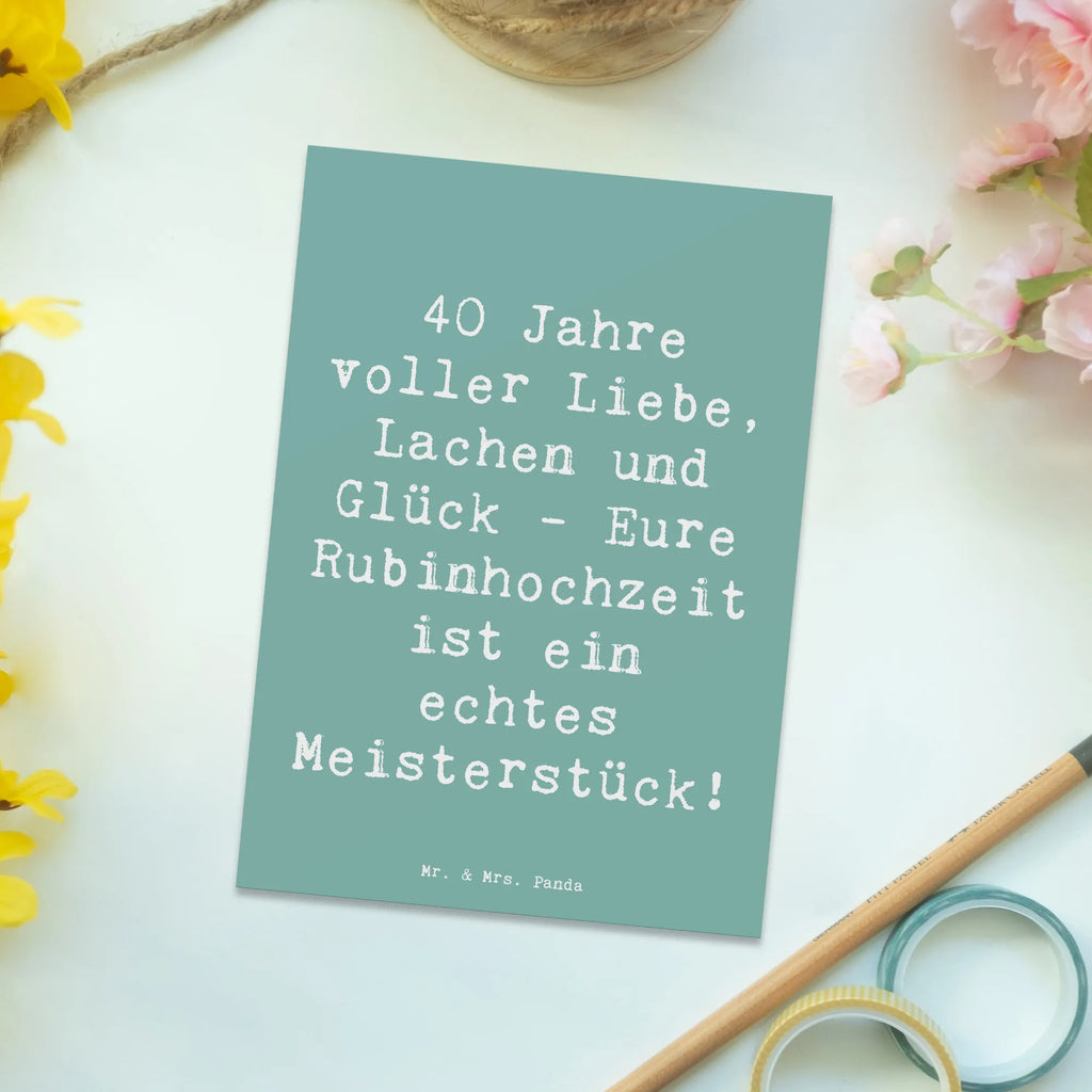 Postcard Saying 40 Jahre voller Liebe, Lachen und Glück - Eure Rubinhochzeit ist ein echtes Meisterstück! Postkarte, Karte, Geschenkkarte, Grußkarte, Einladung, Ansichtskarte, Geburtstagskarte, Einladungskarte, Dankeskarte, Ansichtskarten, Einladung Geburtstag, Einladungskarten Geburtstag, Hochzeit, Hochzeitsgeschenk, Ehe, Hochzeitsfeier, Trauung, Trauungsgeschenk, Hochzeitskarte, Verlobungsfeier, Verlobungsgeschenk, Hochzeitsgeschenkideen, Hochzeitsgeschenke für Brautpaar