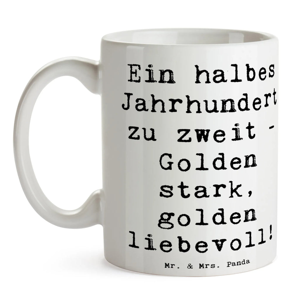 Mug Saying Ein halbes Jahrhundert zu zweit - Golden stark, golden liebevoll! Sprüchetasse, Mug, Frühstückstasse, heißgetränkebecher, haferl, schöne tasse, tasse für kaffee, Kaffeetasse, Dekotasse, Kaffeepott, Motivtasse, Bürobecher, Henkelbecher, kaffeebecher bedruckt, Bedruckte Tasse, Henkeltasse, Keramiktasse, Kakaotasse, Kaffeebecher, tasse für büro, Coffee Mug, Tasse, Designtasse, Bürotasse, milchkaffeetasse, statement tasse, Geschenktasse, design tasse, kaffeebecher keramik, Tasse mit Motiv, Trinkbecher, Tasse mit Spruch, Frühstücksbecher, hochwertige tasse, Teetasse, Teebecher, Pott, Teepott, kaffeetasse keramik, kaffeetasse bedruckt, Becher, Keramikbecher, Trinktasse, Hochzeitsgeschenk, Hochzeit, Trauungsgeschenk, Hochzeitsgeschenke für Brautpaar, Hochzeitsgeschenkideen, Hochzeitsfeier, Verlobungsfeier, Hochzeitskarte, Verlobungsgeschenk, Trauung, Ehe