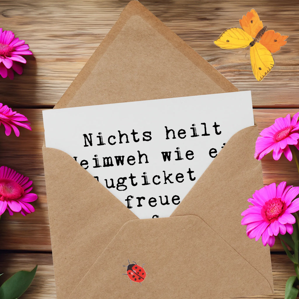 Deluxe Card Saying Nichts heilt Heimweh wie ein Flugticket... Ich freue mich darauf, euch bald wieder zu sehen! Hochzeitskarte, Hochwertige Grußkarte, Einladungskarte, Geburtstagskarte, Grußkarte, Klappkarte, Glückwunschkarte, Karte, Hochwertige Klappkarte