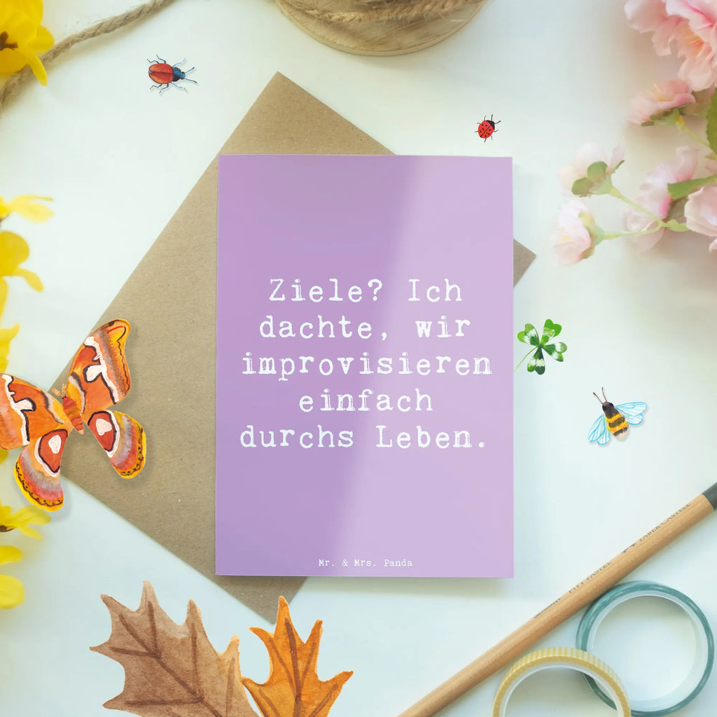 Greetings card Saying Ziele? Ich dachte, wir improvisieren einfach durchs Leben. Hochzeitskarte, Geburtstagskarte, Einladungskarte, Klappkarte, Grußkarte, Ansichtskarten, Glückwunschkarte, Karte, sprüche, zitate, spruch kollektion, inspiration, motivation, lebensweisheiten, geschenkideen, wanddeko, wohnaccessoires, sprüche sammlung, schöne sprüche, glück, liebe, freude, lächeln, alltag verschönern, nachhaltige geschenke, dekoration, kreativ, einzigartig, shopify, mr and mrs panda