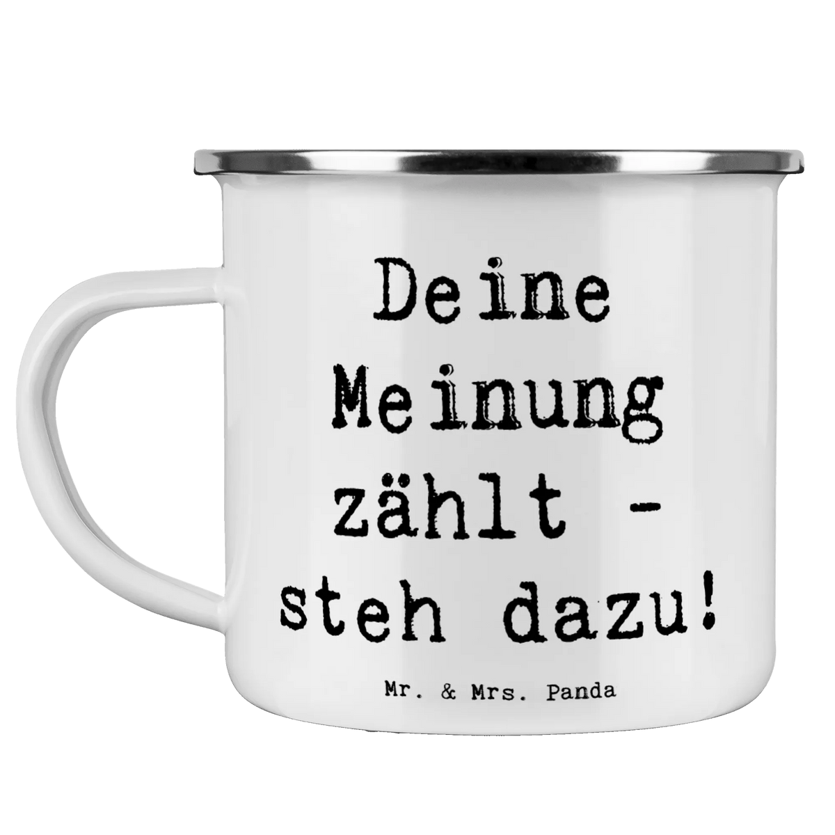 Camping Emaille Tasse Spruch Mutig zu Meinungen Campingtasse, becher emaille, reisetasse, wanderbecher, Teebecher, Campingbecher, Pott, Emaille Becher, Emaille Tasse, Tasse Emaille, Kaffeepott, Haferl, wandertasse, outdoortasse, blechbecher, Blechtasse, Reisebecher, Emailletasse, Motivtasse, Teetasse, metallbecher, Outdoor Tasse, emaillebecher, Outdoor Becher, Dekoration, sprüche, zitate, spruch kollektion, inspiration, motivation, lebensweisheiten, geschenkideen, wanddeko, wohnaccessoires, sprüche sammlung, schöne sprüche, glück, liebe, freude, Lächeln, alltag verschönern, nachhaltige geschenke, Kreativ, Einzigartig, shopify, mr and mrs panda