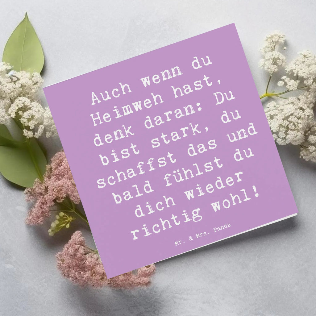 Deluxe Card Saying Auch wenn du Heimweh hast, denk daran: Du bist stark, du schaffst das und bald fühlst du dich wieder richtig wohl! Hochwertige Klappkarte, Klappkarte, Hochwertige Grußkarte, Karte, Hochzeitskarte, Grußkarte, Geburtstagskarte, Glückwunschkarte, Einladungskarte, sprüche, zitate, spruch kollektion, inspiration, motivation, lebensweisheiten, geschenkideen, wanddeko, wohnaccessoires, sprüche sammlung, schöne sprüche, glück, liebe, freude, lächeln, alltag verschönern, nachhaltige geschenke, dekoration, kreativ, einzigartig, shopify, mr and mrs panda