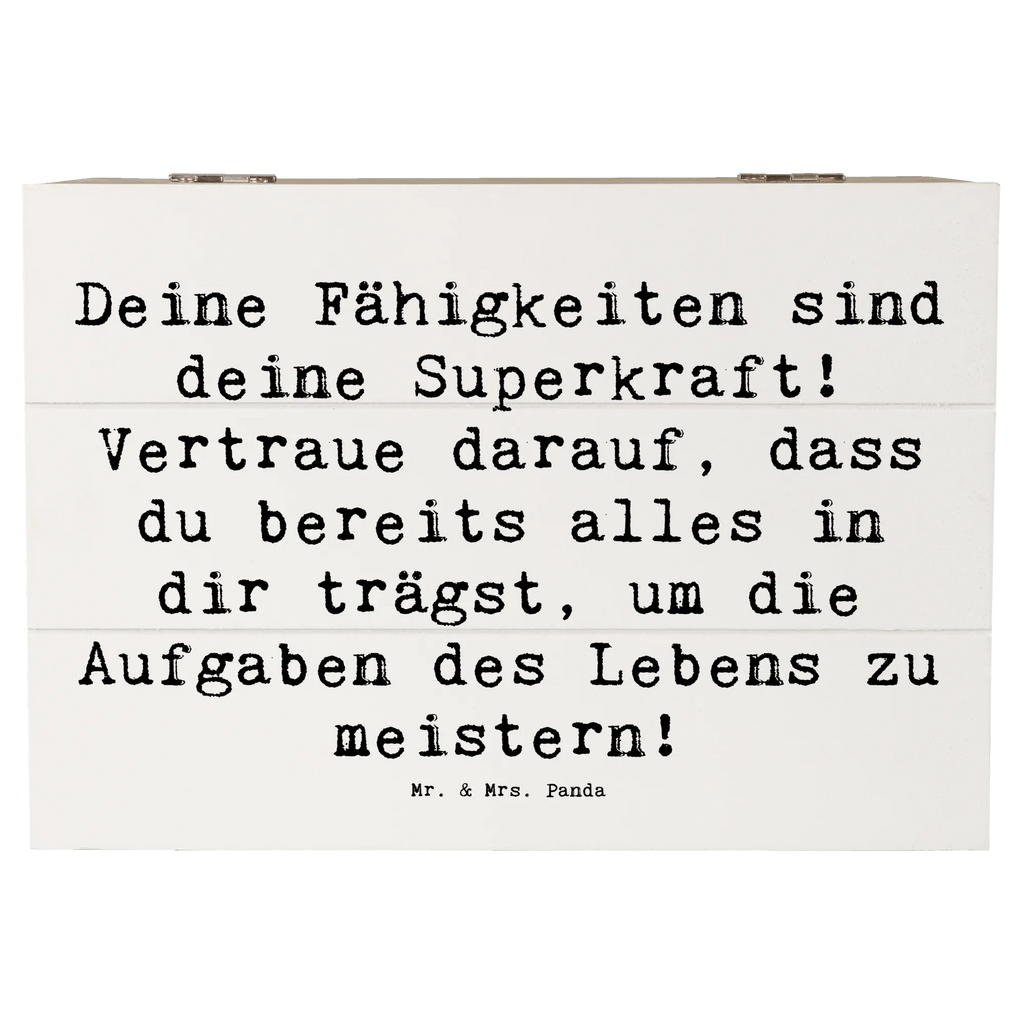 Wooden chest Saying Deine Fähigkeiten sind deine Superkraft! Vertraue darauf, dass du bereits alles in dir trägst, um die Aufgaben des Lebens zu meistern! Schatulle, Erinnerungskiste, Geschenkbox, Holzkiste, Geschenkdose, Kiste, Schatzkiste, Truhe, XXL, Dekokiste, Aufbewahrungsbox, Erinnerungsbox